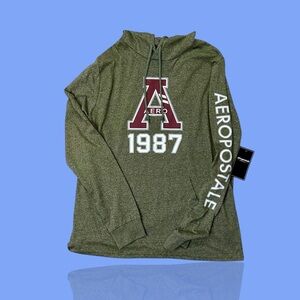 NWT Aeropostale Olive Green Marled Aero 1987 Hooded Long Sleeve Shirt Size XL